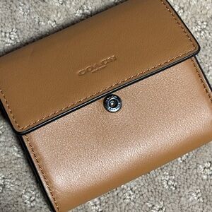 Coach Flap Card Case Leather QB Light Saddle.